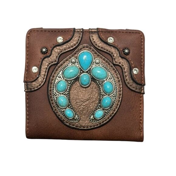 Justin Boots Handbags - NWT! Justin Turquoise Naja Concho Brown Western Bifold Wallet